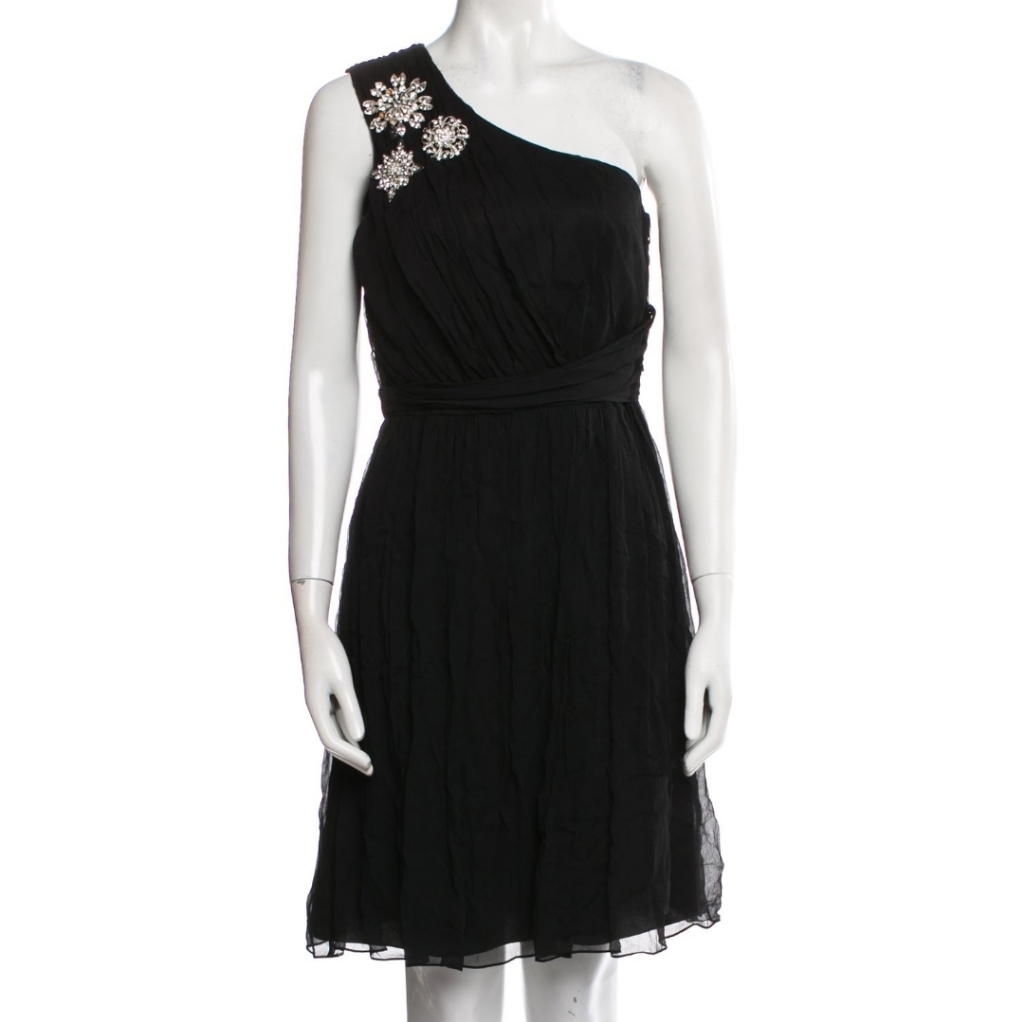 Brand New Jaygodfrey Silk 1 Shoulder Bejeweled Little Black Cocktail Dress 340